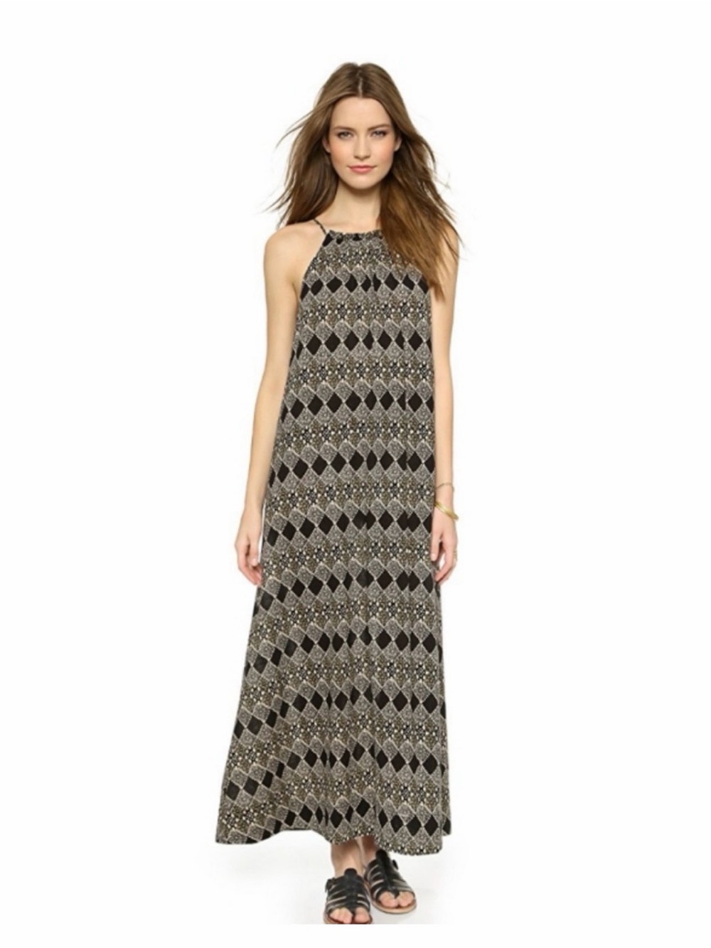 Madewell Black and Tan Geometric Halter Maxi Dress S